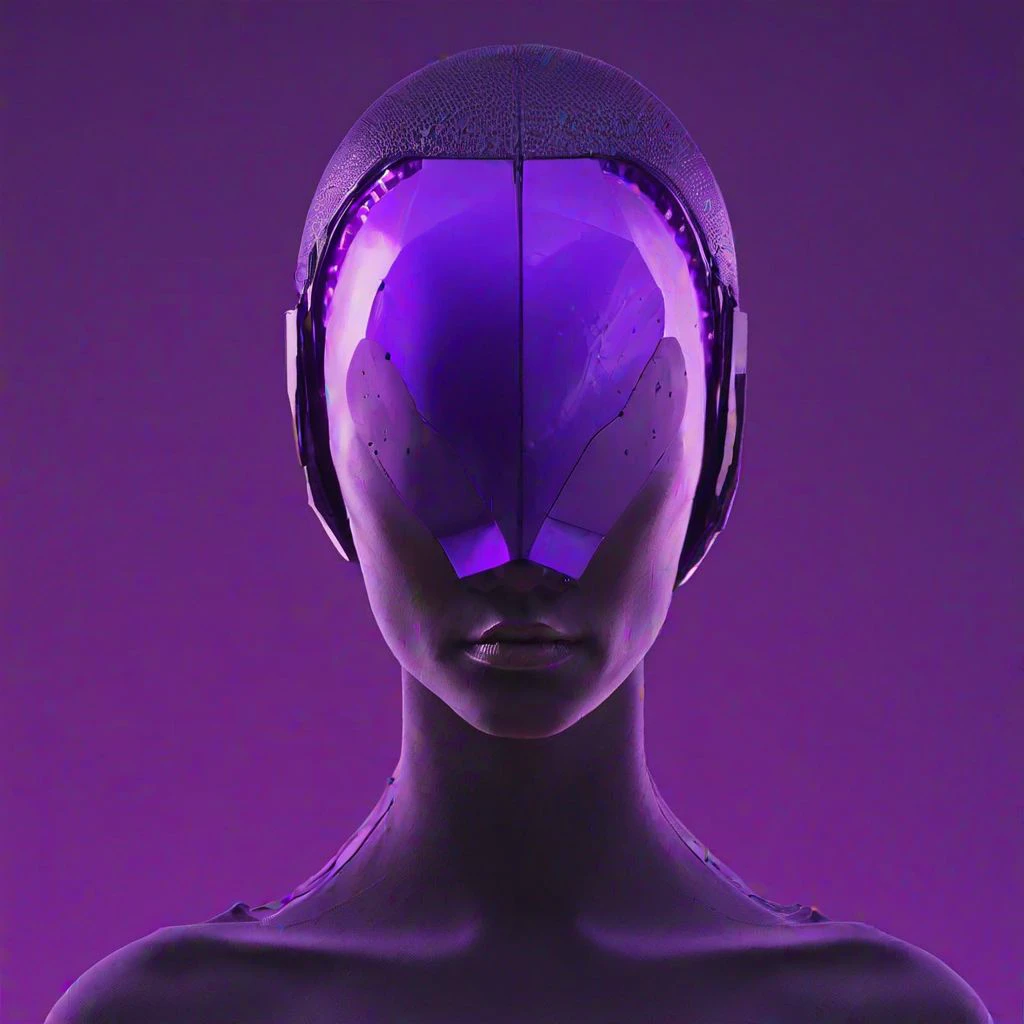 a woman with a futuristic head and purple background