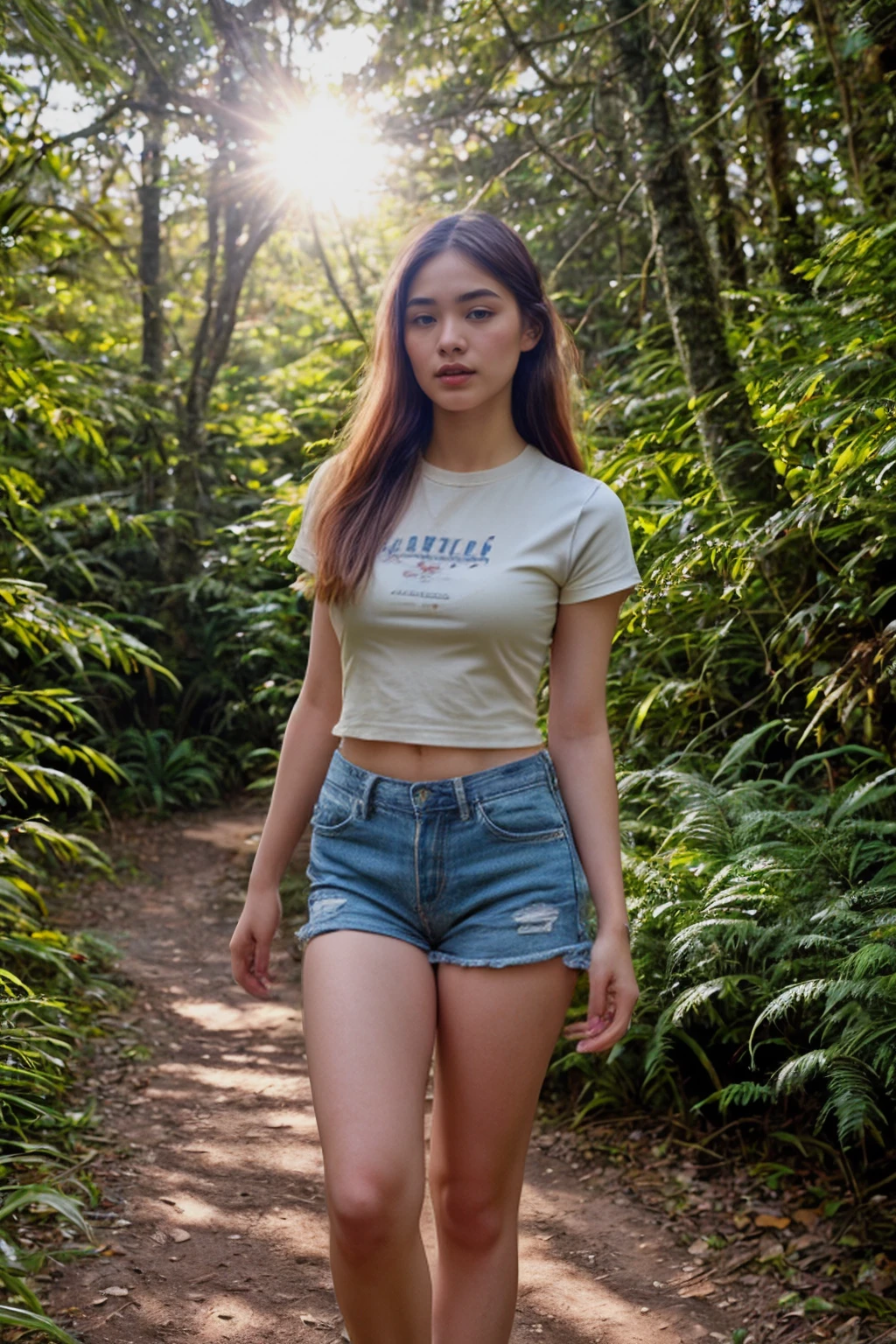 ((light theme)), <lora:[PH]_-_Cristel_Blancaflor:1> cristelblancaflor, solo, (looking at viewer), realistic lighting, The Power Bob Hairstyle, (detailed skin), (detailed face), (similing), (Denim shorts, graphic t-shirt, and ankle boots.), (forest trail, winding path, sunlight filtering through trees, nature walk:1.5), 
BREAK
((rushing out of tsunami))
BREAK
masterpiece, best quality, ultra-detailed, ultra high res, (photorealistic:1.4), raw photo, (realistic:0.2), 8k HDR, 1girl, bokeh, f1.4, 40mm, photorealistic, raw, 8k, textured skin, skin pores, intricate details, chiaroscuro, by Duane Michals
BREAK
<lora:PAseer-SD15-LCM Quick:1> <lora:epiCRealismHelper:.8> <lora:add_detail:0.8> <lora:DStyle_-_Photography_Style:.6> dstyle, RAW candid cinema, 16mm, color graded portra 400 film, remarkable color, ultra realistic, textured skin, remarkable detailed pupils, realistic dull skin noise, visible skin detail, skin fuzz, dry skin, shot with cinematic camera