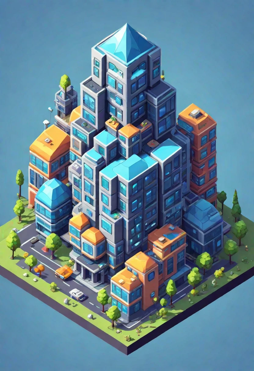 cute isometric tile, hexagonal, contains one futuristic city