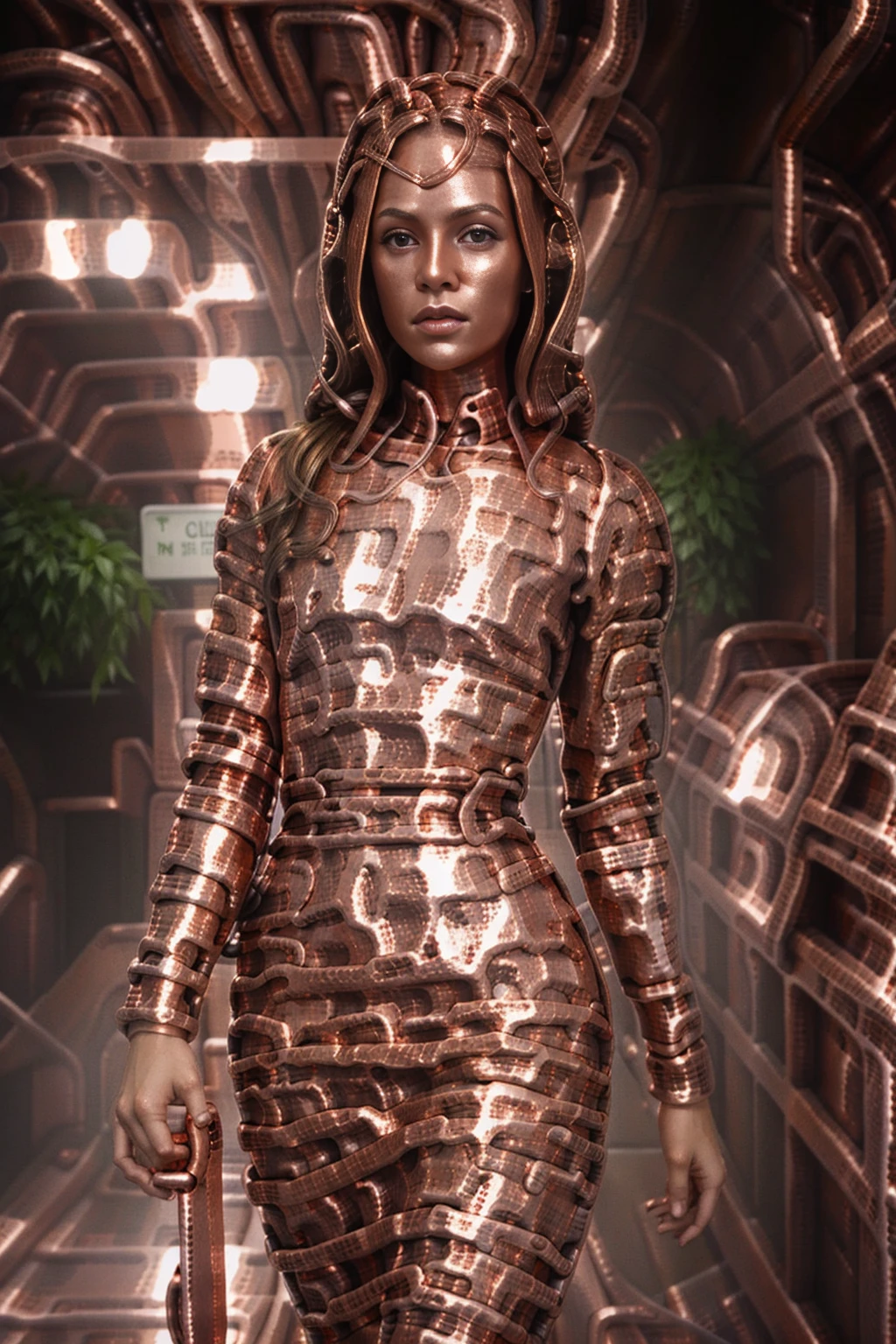 <lora:CopperWorld:1> (CopperWorld:1.3) 1girl (sexy skinny red blonde:1.2) ( dress:1.4) on (cyber city underground:1.4),