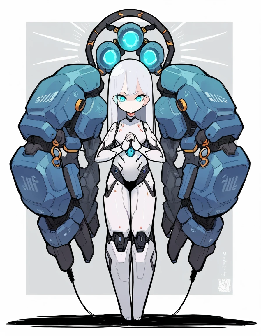 NSFW,high head and body,Package illustration style,female robot,1girl, Armor is silver color,line is led color,cool robot face,metal mask,sensor eye,machine body,Big Breasts,Character portrait,No mouth,full art,Open pussy,Blue inner wall pussy,Blue color nipple,police style,Open pussy,Bladed arms, robotic anime legs