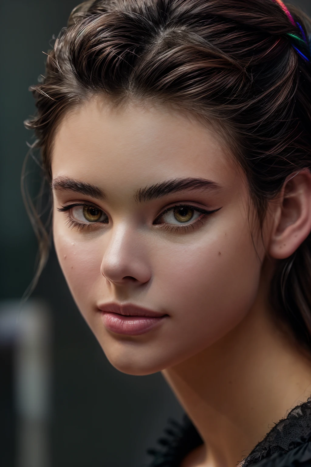 (masterpiece:1.3), best quality, extra resolution, wallpaper looking at viewer, portrait of charming (AIDA_LoRA_LG2022:1.06) <lora:AIDA_LoRA_LG2022:0.92> as a business woman, [stunning girl], naughty, funny, happy, playful, intimate, flirting with camera, cinematic, composition, kkw-ph1, (colorful:1.1), (studio photo:1.1), (charcoal smoky black background:1.1) busy busyness