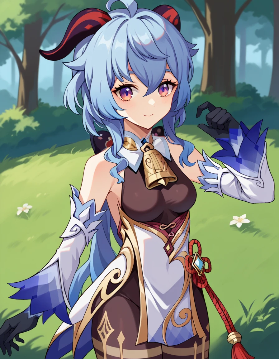 score_9, score_8_up, score_7_up, source_anime,
ganyu, <lora:ganyu-ponyxl-lora-nochekaiser:1>,
ganyu, blue hair, goat horns, horns, long hair, purple eyes, sidelocks, smile,
gloves, bare shoulders, detached sleeves, black gloves, bell, bodysuit, neck bell, black bodysuit, vision \(genshin impact\), bodystocking, cowbell, chinese knot,
outdoors, forest, nature,
looking at viewer, cowboy shot, dutch angle, dynamic pose,