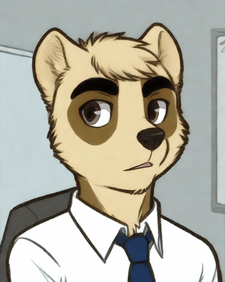 solo, anai <lora:anai:1>, male, bust portrait, flat colors, office background, inside
anthro