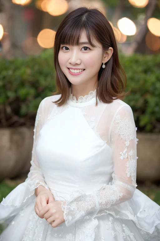 1girl, (princess dress:1.8),(RAW photo, best quality:1.4), (realistic, photo-realistic:1.4), masterpiece, an extremely delicate and beautiful, extremely detailed, 2k wallpaper, Amazing, finely detail, extremely detailed CG unity 8k wallpaper, ultra-detailed, highres, soft light, beautiful detailed girl, extremely detailed eyes and face, beautiful detailed nose, beautiful detailed eyes, (blurry,bokeh backgound:1.6),(night city:2.0),perfect anatomy,(slender body:1.6),(close up face,focus face:2.0),(smile gently,Friendly, warm:1.8),(looking at viewer:1.8), (japanese idol:1.8), (brown eyes:1.4),(cleavage:0.8), (standing:1.6),<lora:morohoshisumire_lora-10:0.8>