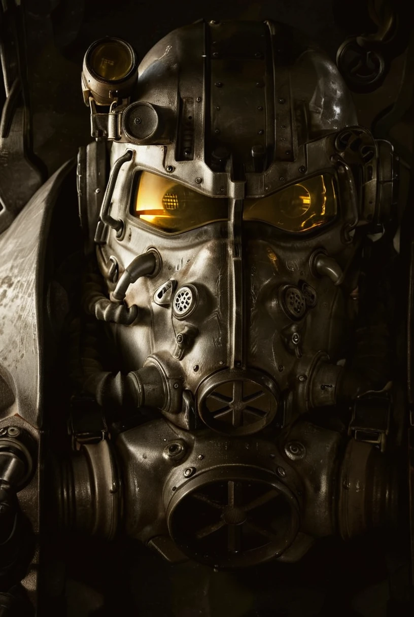 Power Armour, T-60, solo, simple background, military, no humans, helmet, robot, black background, science fiction, realistic, gas mask, cockpit
[reflections, realistic lighting, light rays, beams of light, realistic, high quality photo, 4k, 7-dune]
<lora:add-detail-xl:0.5>  <lora:Power Armour v1.0:0.8> <lora:Dune Style v1.0:0.4>