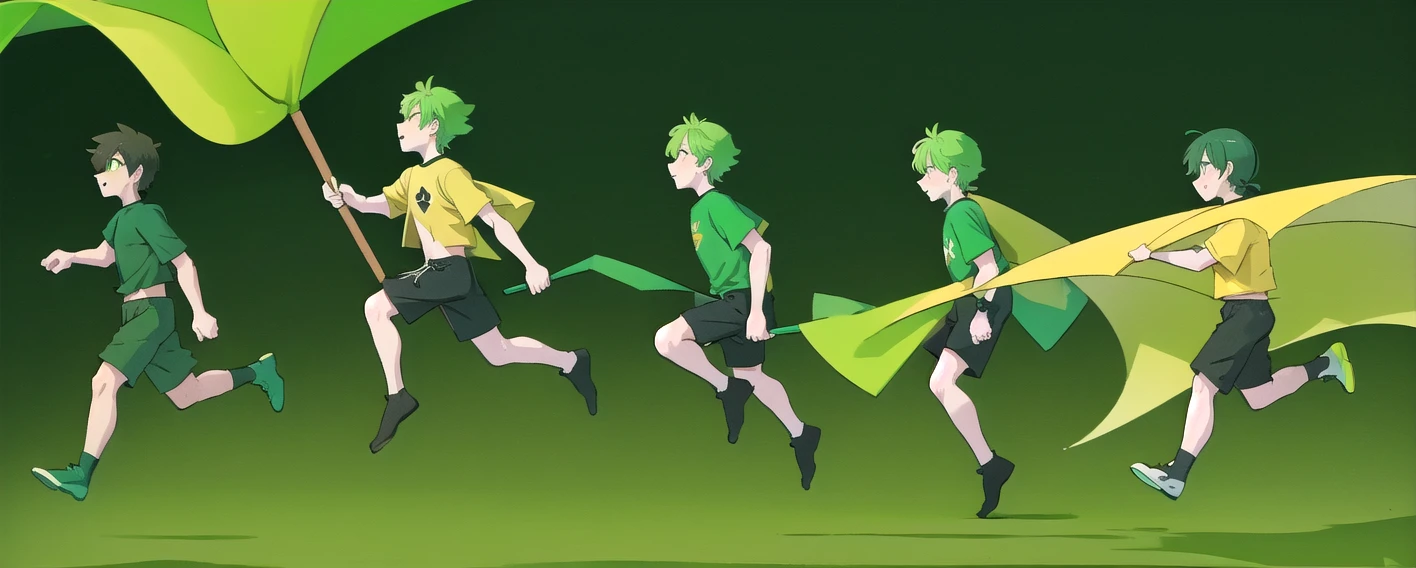 <lora:Huzi:1>,(green body, yellow belly, man:1.3),Black Background,dressed,T-shirt and shorts