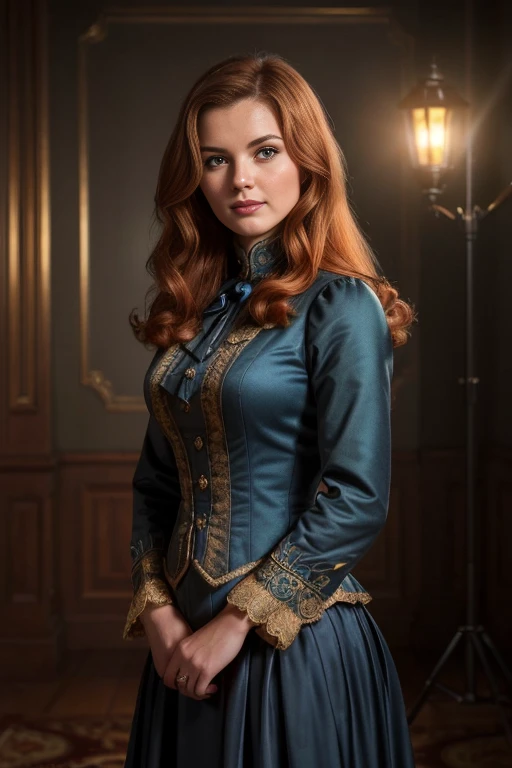 DeaLunTTXV1A,
a beautiful smiling woman posing for masterpiece photo, wearing dark-colored victorian clothes, (victorian interior ambience:1.2),
(ginger hair:1.2),
(professional photo shooting), (high buget photo), (extremely detailed skin), (flawless skin), (model pose), (highly detailed facial features),
(perfect color grading), (High-quality textures and materials), (perfect setup and environments:1.9), (accurate light and shadow effects), (perfect visual quality),
(natural light), (high quality photography), (intricate details), (8k), (HDR), (sharp focus), (medium view:1.2), (dark atmosphere:1.2)