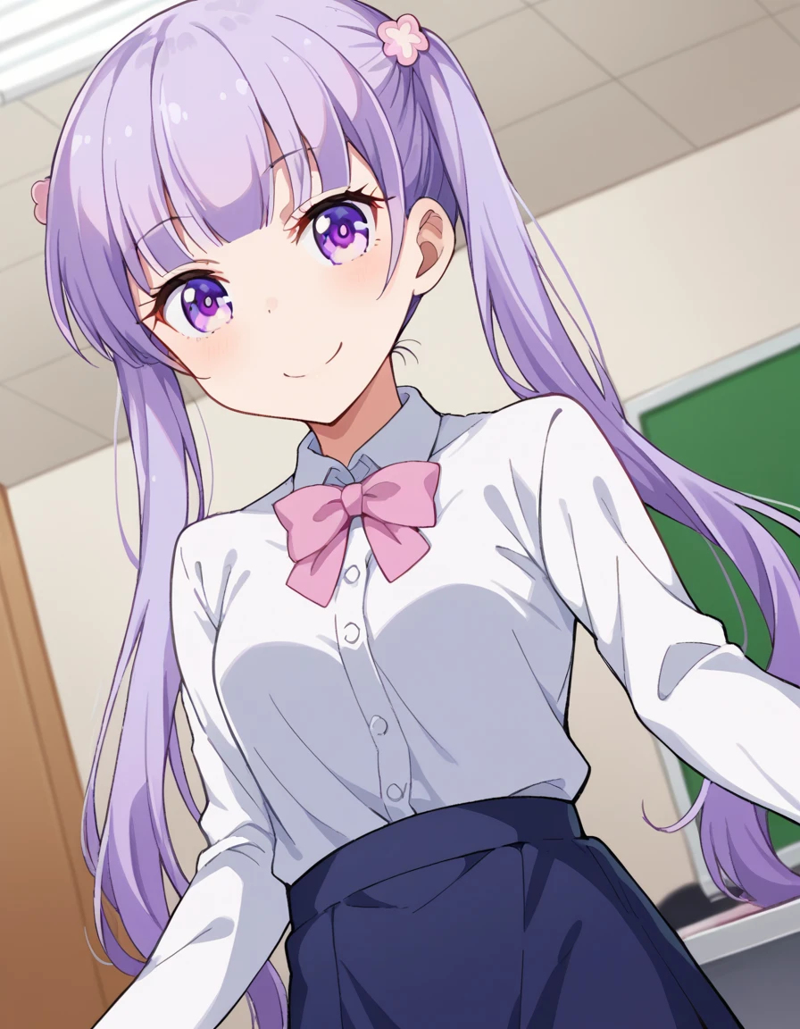 score_9, score_8_up, score_7_up, source_anime,
aobasuzukaze, <lora:aoba-suzukaze-ponyxl-lora-nochekaiser:1>,
aoba suzukaze, eyebrows, hair ornament, long hair, purple eyes, purple hair, twintails, smile,
blue skirt, bow, bowtie, business suit, dress shirt, formal, neck ribbon, pink bow, pink bowtie, pink ribbon, ribbon, shirt, skirt, skirt suit, suit, white shirt,
indoors, office,
looking at viewer, dutch angle, cowboy shot,