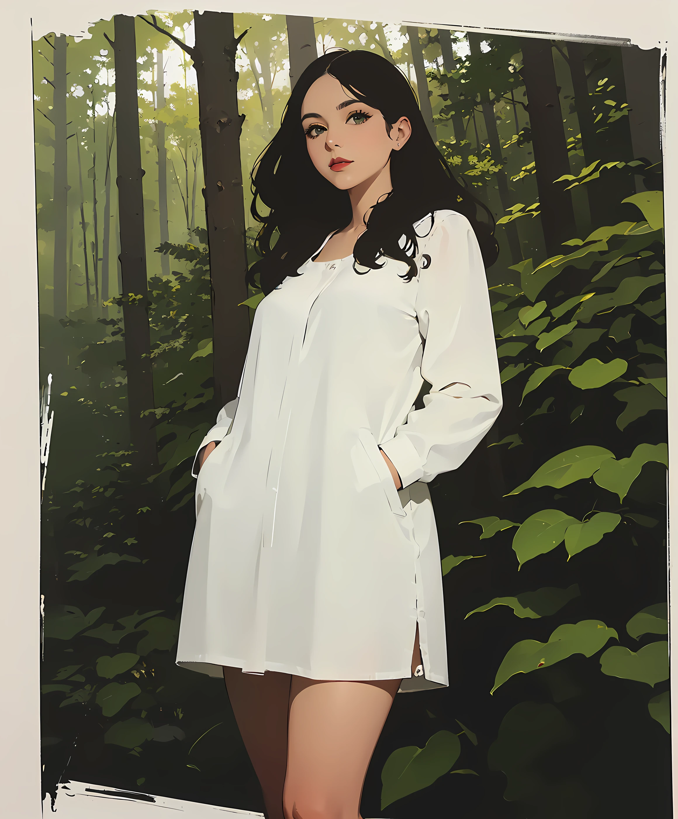 (masterpiece, top quality, best quality, official art, beautiful and aesthetic:1.2),
1girl, adult woman,
wide shot, thick thighs ,
hands in pockets ,
brown hair , long curly hair ,
medium breasts, ,
nsfw,
sundress ,
lips closed, subtle lipstick,
slight smile , ,
green eyes, beautiful eyes, staring into my soul, looking at viewer, ,
,
facing sideways ,
Ink illustration, inkpunk, inked ,
forest background ,
<lora:add_detail:-2>
<lora:fashigirl-v7-lokr-7ep:1>