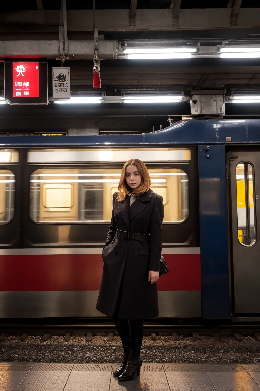 ultra highres, raw photo in hdr, sharp focus, intricate texture, train station,smoke,steam,busy,detailed background,1girl,<lora:Lina1:0.7> Lina1,standing
