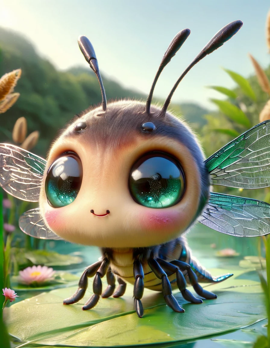 Cute chibi-style insect character designed like a Dragonfly, the insect has exaggerated large eyes <lora:ral-smolinzect:1> ral-smolinzect