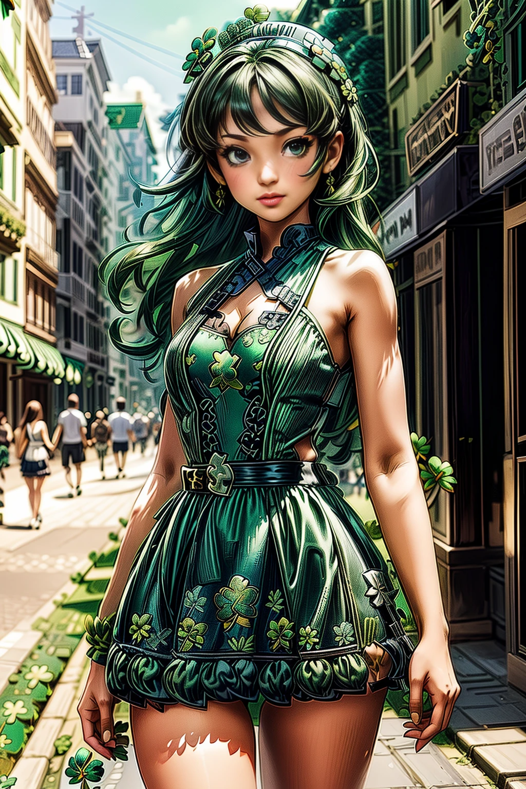 <lora:GreenCloverWorld:1>  (GreenCloverWorld:0.9)
1woman walking in the street, face zoom,  sexy short dress, long hair   <lora:more_details:1> details