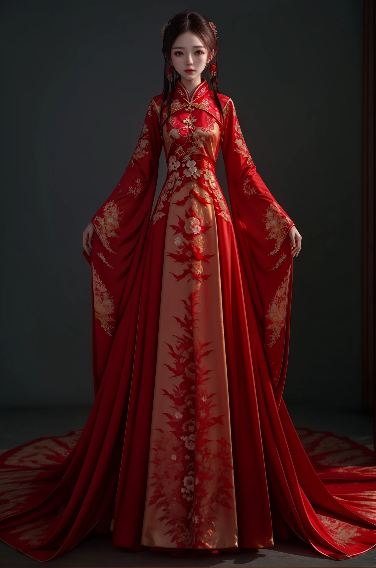 masterpiece,best quality,dynamic_angle,1girl,dress,chinese style,red,chinese wedding dress,<lora:formal attire:0.8>,formal attire,