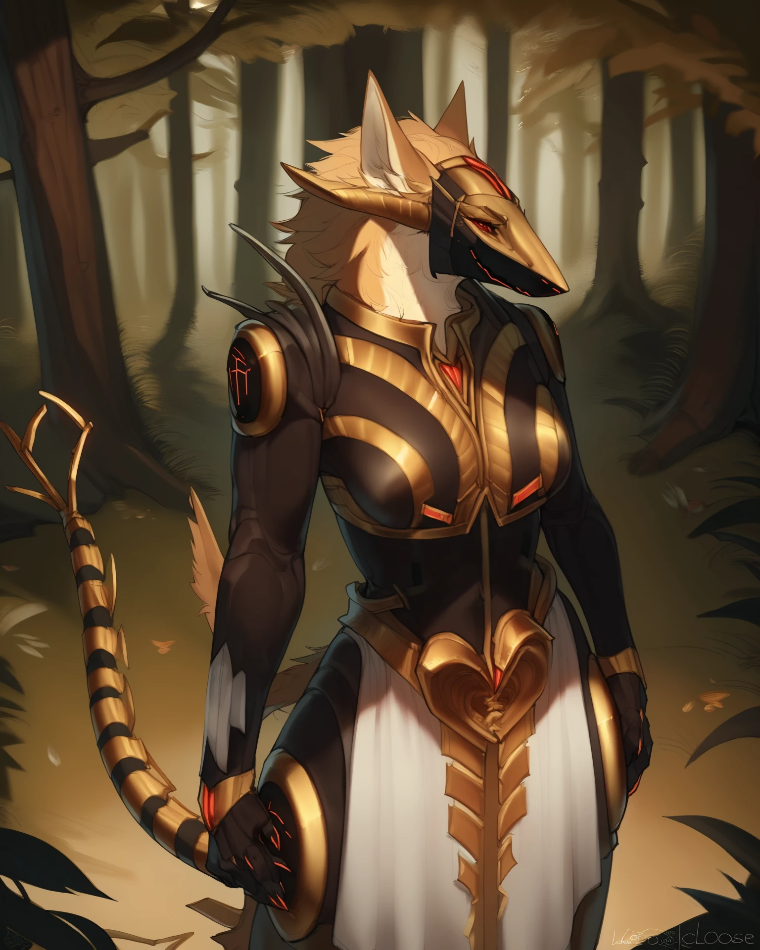 <lora:OC_Filltiarn_a1_18_VPred-000005>,<lora:fluffyrock-quality-tags-v4:0.5>,
(best quality, good quality),anthro,female,filltiarn,solo,hi res,(by crayon \(artist\):0.7),by kame 3,by lostgoose,
detailed background,
forest,three-quarter view,tail,