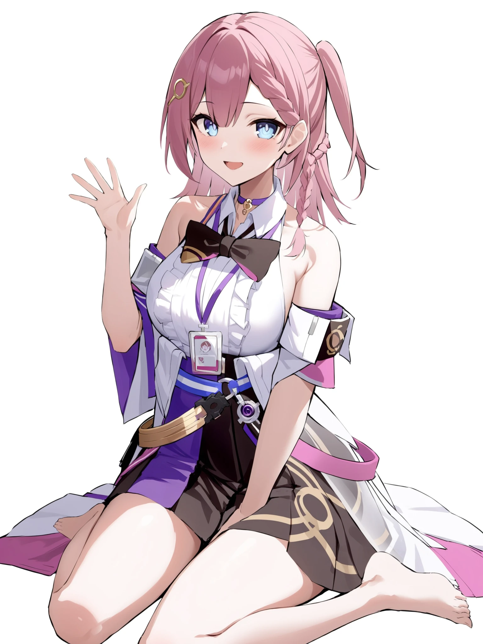 <lora:xl_asta(kohaku_delta)æµè¯åtagå¤å¶:1>,asta is a girl with short pink hair and blue eyes,aisida costume,1girl,solo,virtual youtuber,open mouth,white background,looking at viewer,smile,simple background,frills,hand up,wariza,, masterpiece,best quality,