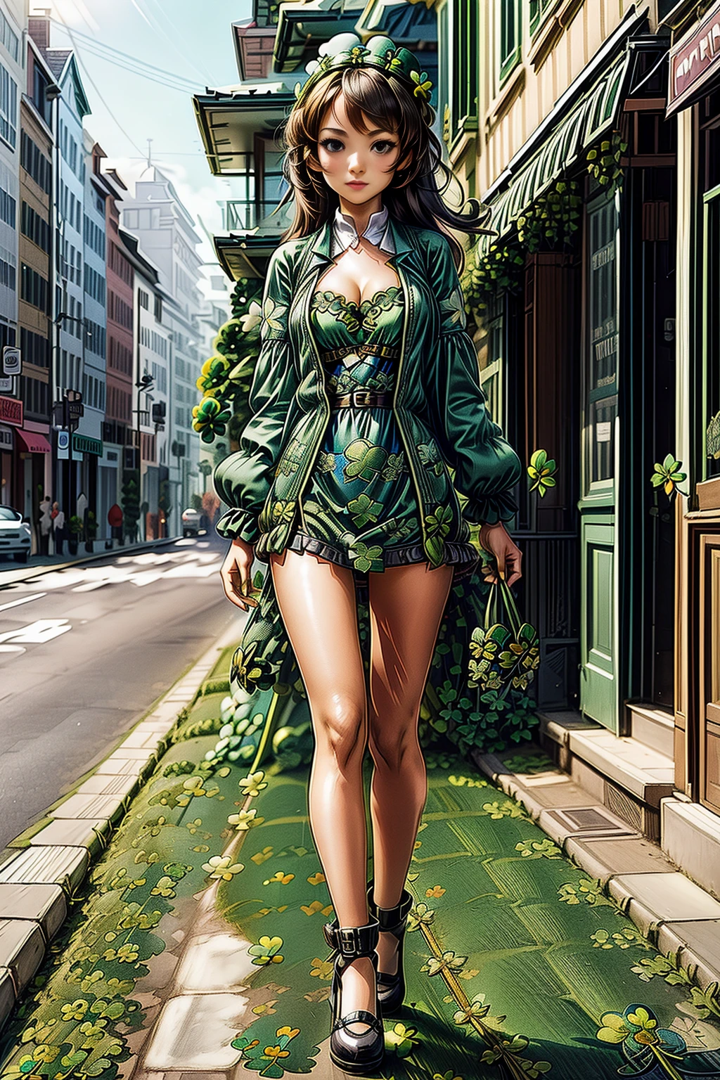 <lora:GreenCloverWorld:1>  (GreenCloverWorld:0.9)
1woman walking in the street, face zoom,  sexy short dress, long hair   <lora:more_details:1> details