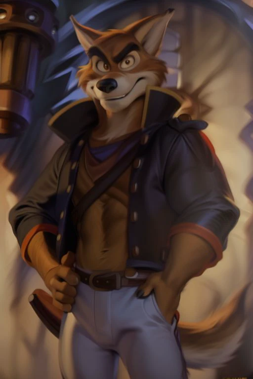 (by chunie:1), masterpiece,, detailed fur, portrait, looking at viewer, (detailed pixar eyes:1.2), detailed eyes, male, anthro, <slora:add_detail:0.3> (Don Karnage, Wolf, Brown Fur, Bushy Eyebrows, Jacket, Pants, Boots, Tail