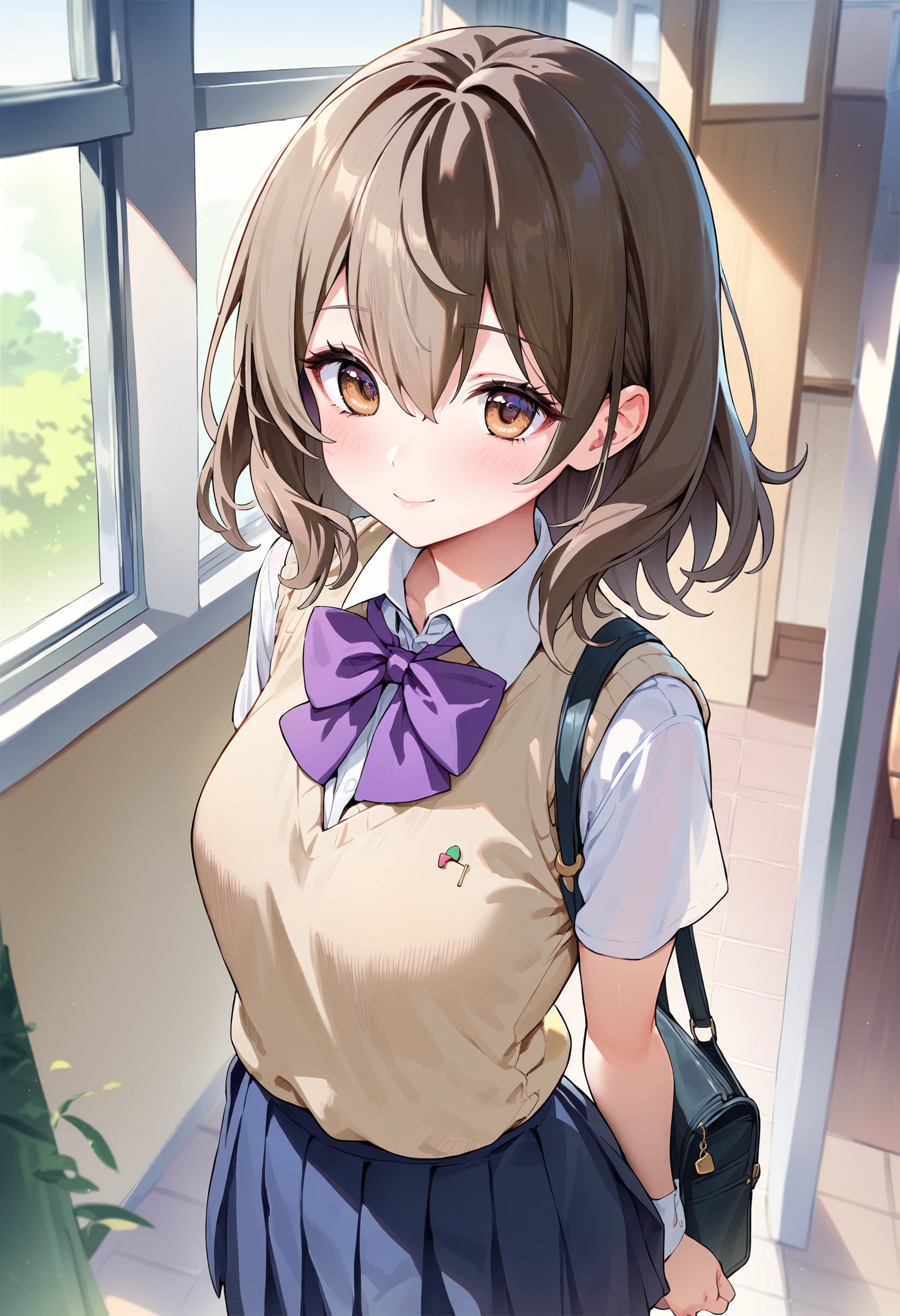 2d, masterpiece, top quality, anime style, highly detailed, 1 girl in, alone, cowboy photo, Nakano miku, brown hair, hair between the eyes, medium hair, blue eyes, embarrassed, shy, seductive smile, makeup, closed mouth,blue cardigan,headphones around neck,black pantyhose,white collared shirt,lift green skirt to show your blue panties,pov(from below),blue sexy panties,school,outdoor,big breasts,medium waist , wide hips, wide thighs, poses, good anatomy, good hands (NSFW., Pantyhose.)