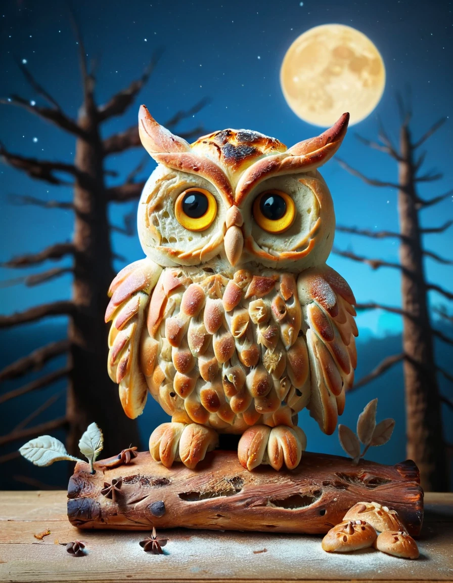 an owl in a mythical forrest, at night, bright sky <lora:ral-brdcruzt:1> ral-brdcruzt