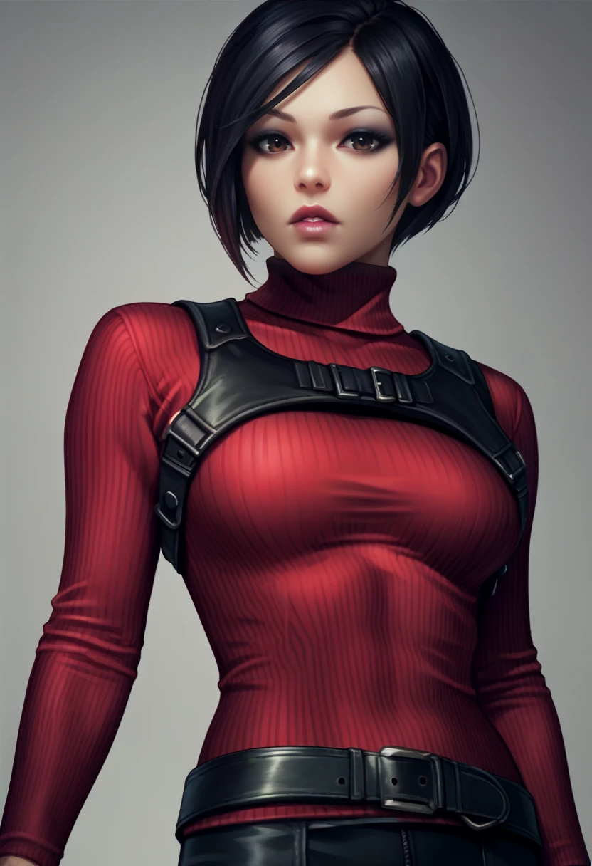one asian girl, ada wong, bust, solo, upper body, grey eyes, bob cut, black hair, choker, nsfw, white skin, (open breasts, naked breasts, exposed breasts:1.2), japanese clothes, masterpiece, highly detailed, look at viewer, shiny blured red background, gradient sprayed background, shy, shy face, calm face, front view, gradient red orange background, blured background, big nipples, glowing edges of image