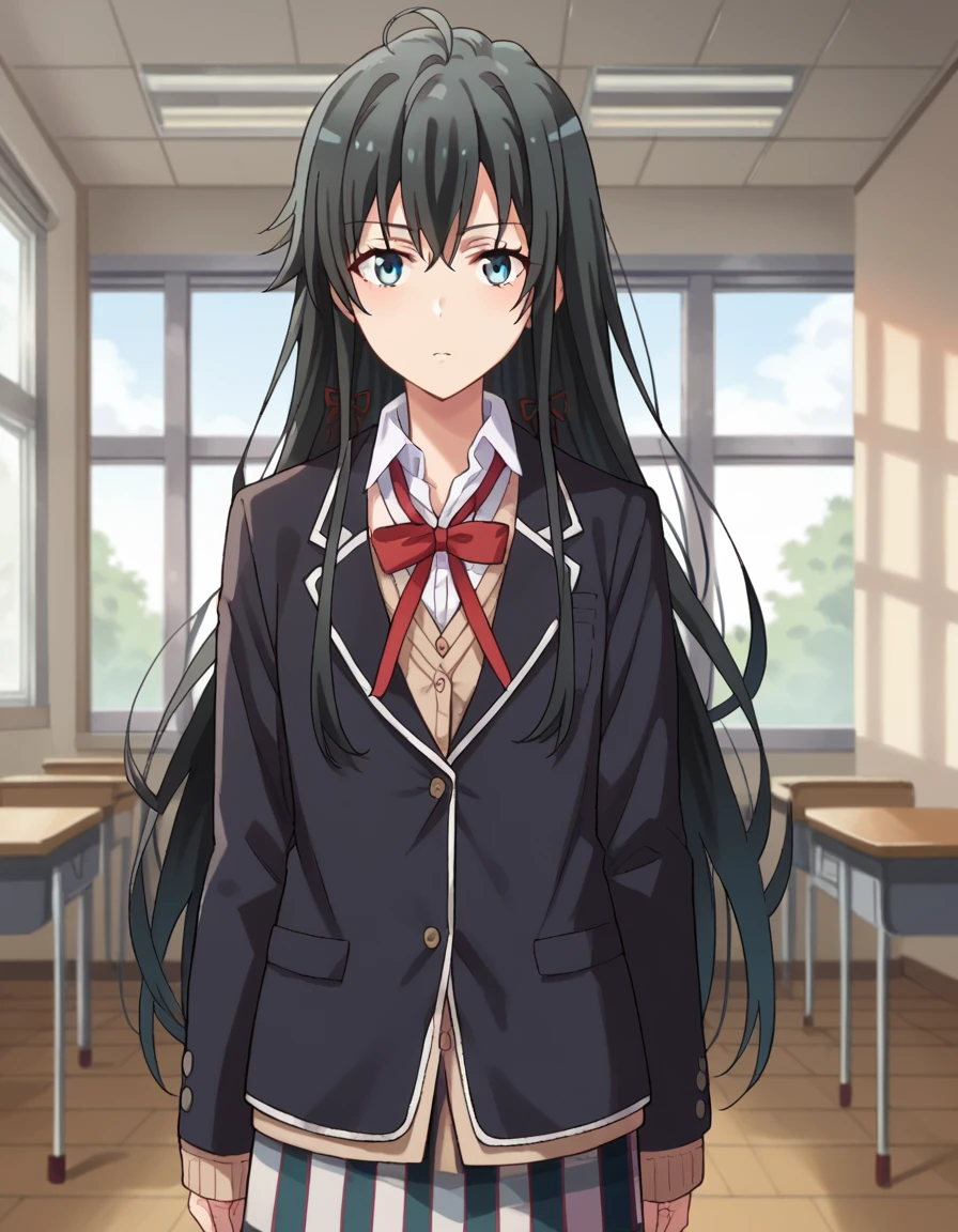 score_9, score_8_up, score_7_up, source_anime,
yukinoyukinoshita, <lora:yukino-yukinoshita-ponyxl-lora-nochekaiser:1>,
yukino yukinoshita, black hair, blue eyes, long hair, ahoge,
blazer, cardigan, jacket, plaid, plaid skirt, school uniform, skirt, sobu high school uniform,
indoors, classroom, hallway,
looking at viewer, dutch angle, cowboy shot,