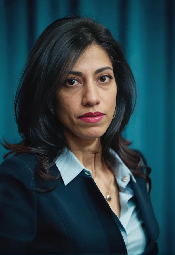 photo of a 35-year-old latina politician giving a speech at the podium, american flag, (8k UHD:1.2), full resolution, detailed skin, high quality photography, RAW photo