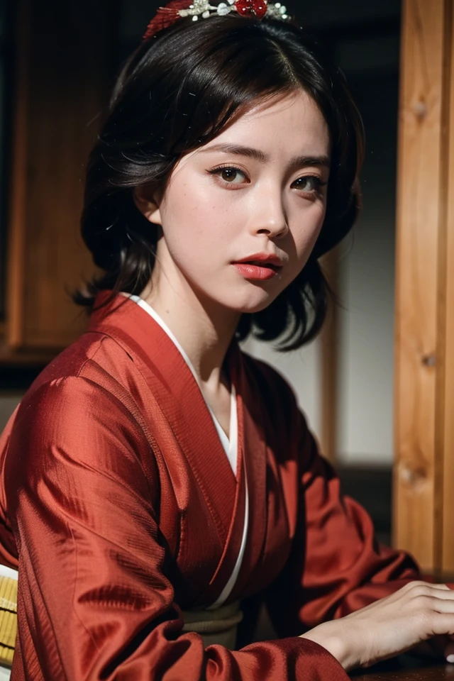 1girl,solo,japanese clothes,kimono,black hair,hair ornament,kanzashi,sitting,fine art parody,red kimono,
best quality,masterpiece,illustration,an extremely delicate and beautiful,CG,unity,8k wallpaper,Amazing,finely detail,masterpiece,official art,extremely detailed CG unity 8k wallpaper,incredibly absurdres,huge filesize,ultra-detailed,highres,extremely detailed,beautiful detailed girl,realistic,light contrast,<lora:Mariko Okada:0.8>,