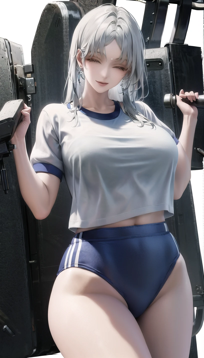 closed eyes,
(gym uniform:1.28),
lady,mature female, cowboy shot,
(white background, simple background:1.18),
highres,official art,original,masterpiece,best quality,
(large breasts),
<lora:Du Ruo:1.0>