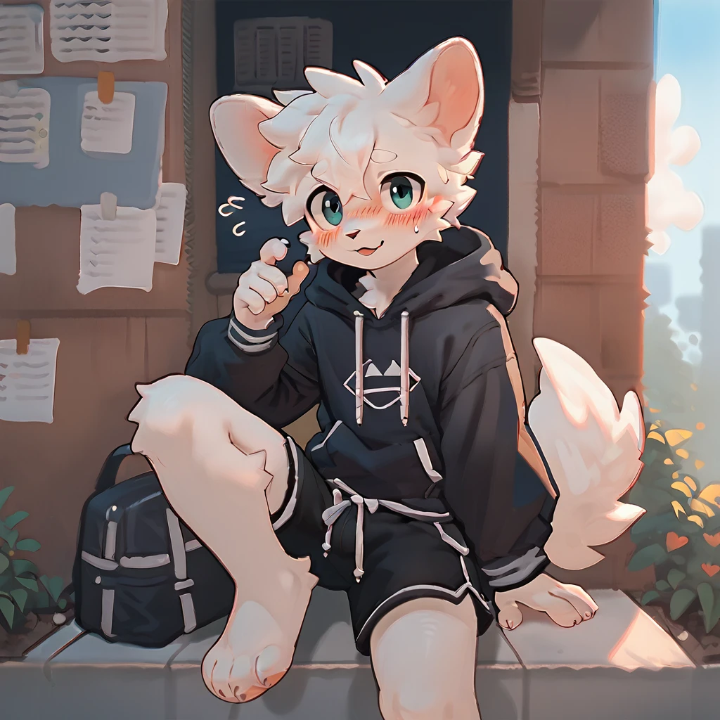 <lora:Boykisser SDXL:0.9>, score_9,score_8_up,score_7_up,score_6_up,score_5_up,score_4_up, solo anthro furry, boykisserfur, male, white fur, white ears, blush, hoodie, shorts, full body, flushed
break
<lora:NAI Smooth Boys Style SDXL_LoRA_20r_20e_8i_nr32_a16_Pony Diffusion V6 XL:1>