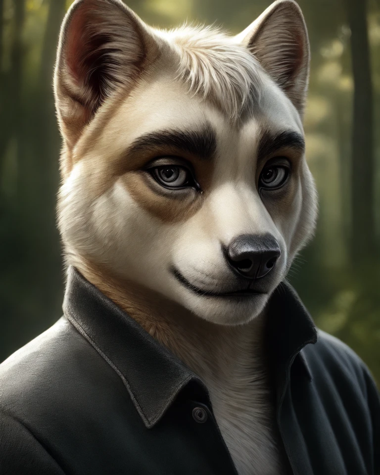 solo, anai, <lora:anai:1>
anthro, male, clothed
half-length portrait, forest background, detailed realistic photorealism