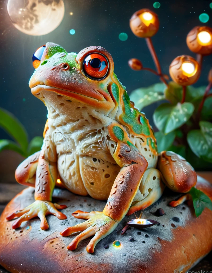 macro photo, a beautiful frog, glowing lights, beautiful magical sparkles, moon dust particulates, vibrant whimsical colors <lora:ral-brdcruzt:1> ral-brdcruzt