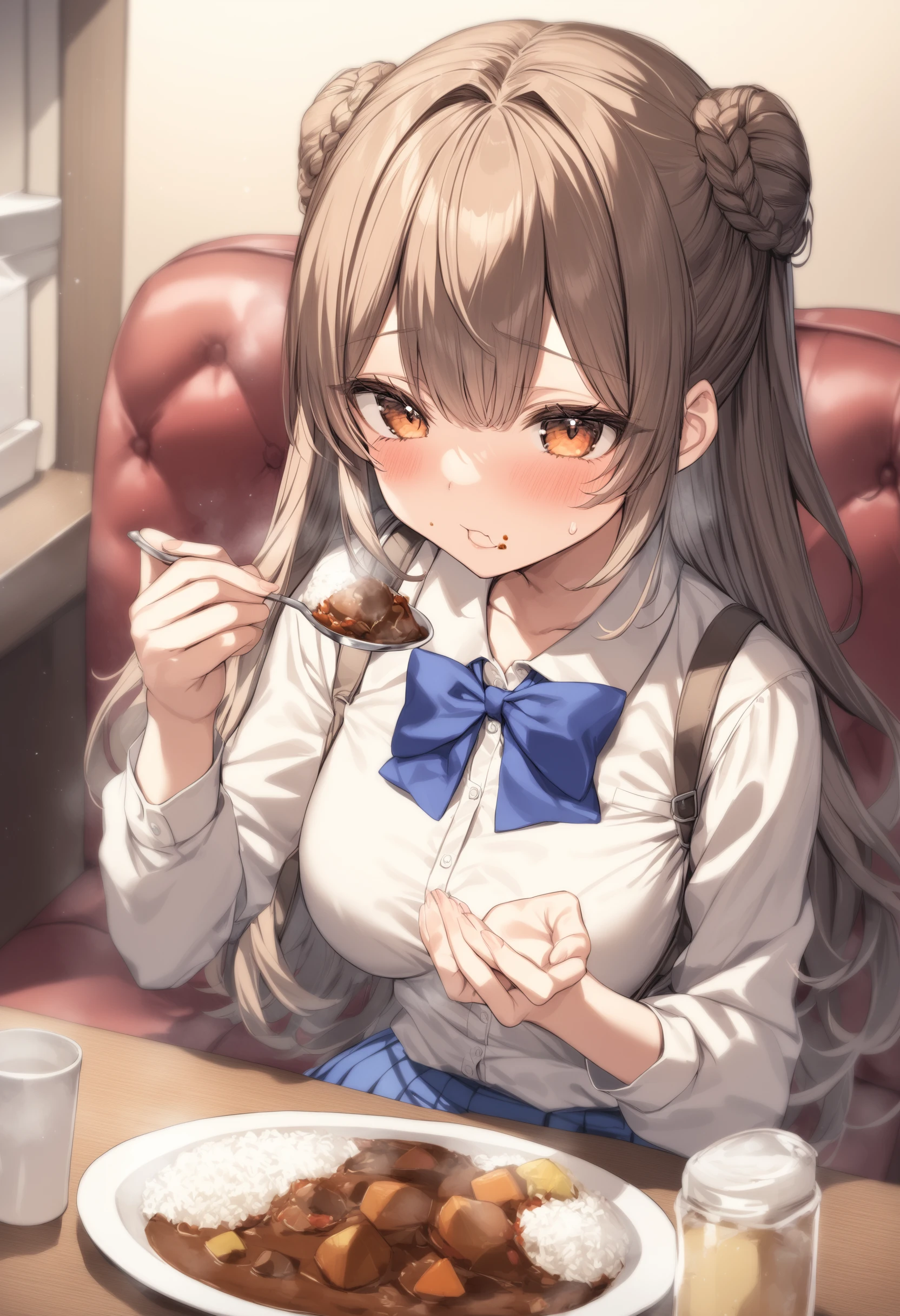 1girl, <lora:sdxl2-flat2-512b:-1>,medium breasts,school uniform,
<lora:curryrice_XL_v1:0.8>,curry rice ,solo, food, curry, rice, holding spoon, eating,
best quality,medium quality,