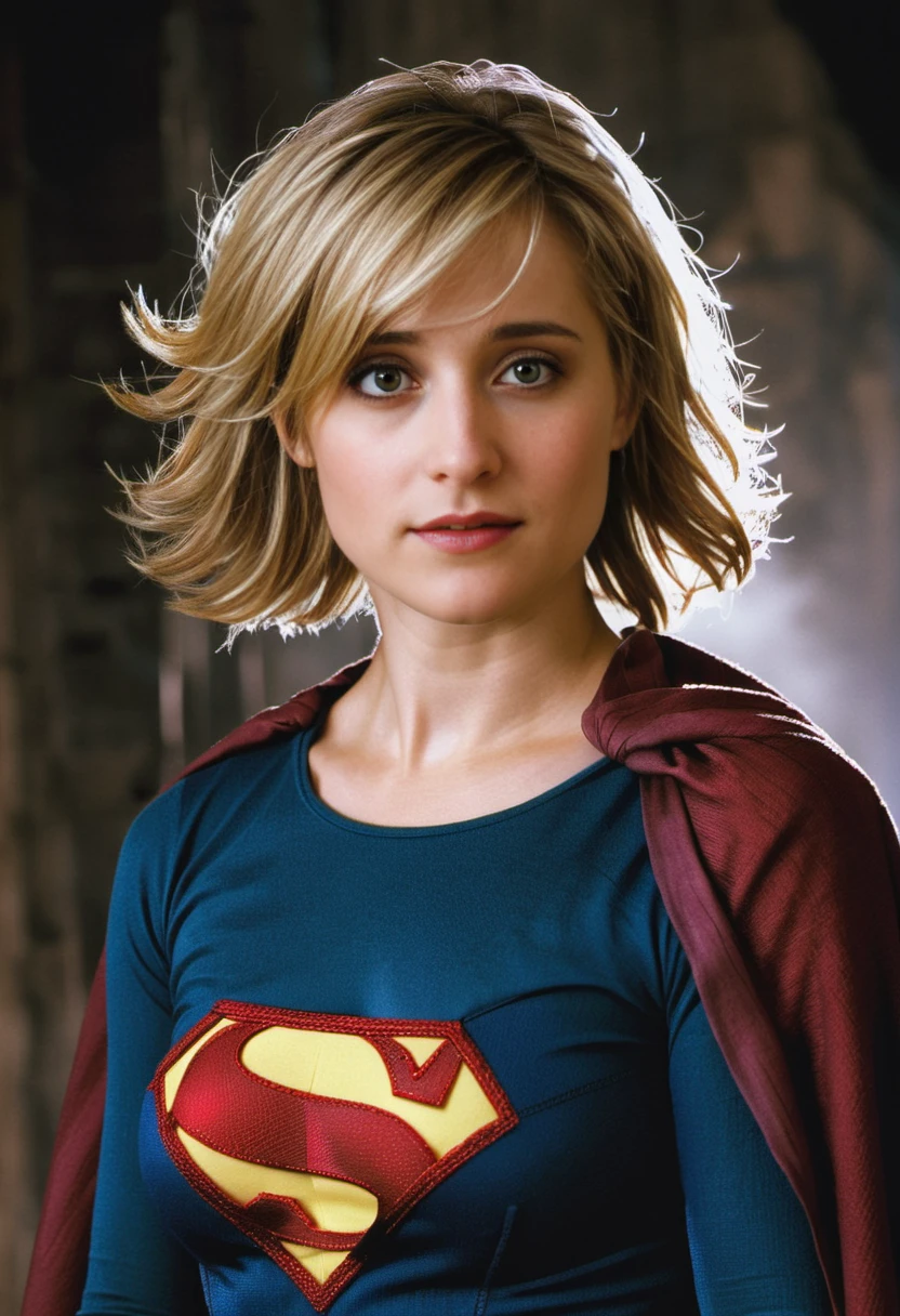 <lora:ALLISON_MACK_XL-128:0.8> action pose of allison mack as superman, exquisite detail, award winning photography, dramatic lighting, skin texture