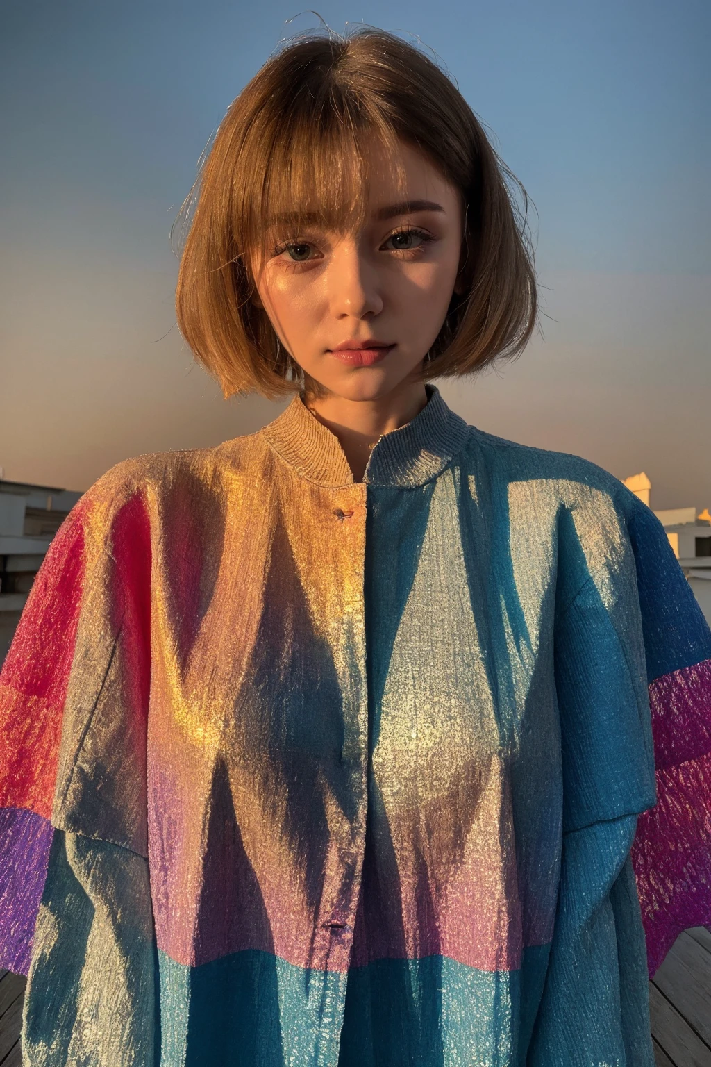 ultra highres, raw photo in hdr, sharp focus, intricate texture,realistic,((eastern european)), faded colors, faded bright colors, Holographic and Reflective Elements, Geometric Influences, shapes, lines,<lora:Lina1:0.7> Lina1