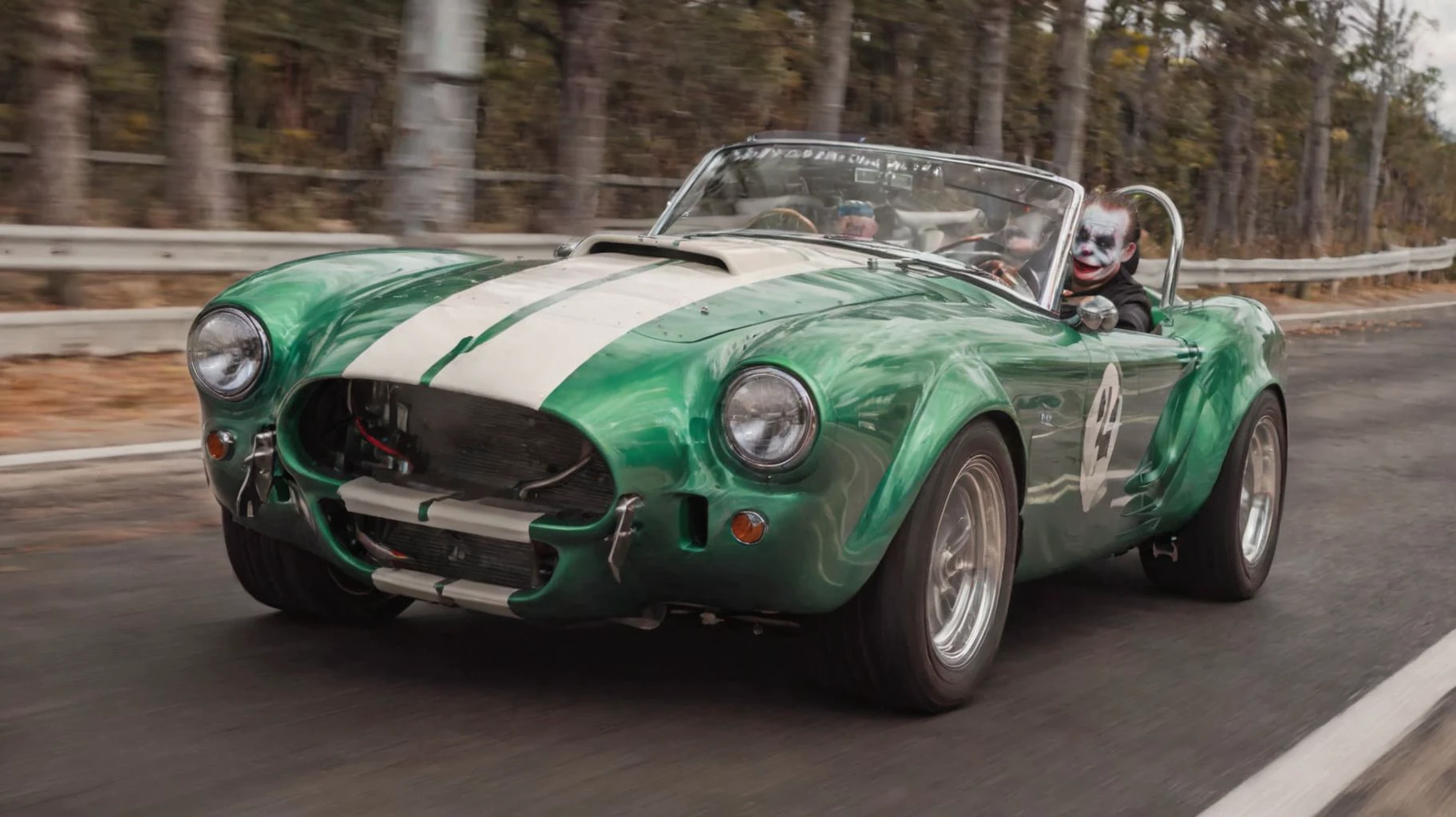 2d (illustration:1.2) by (John Trumbull:1.2), joker driving neon shelby 427 with white rally stripes,
motion blur, intricate details
<lora:add-detail-xl:1>
<lora:Shelby 427_SDXLBase:1>