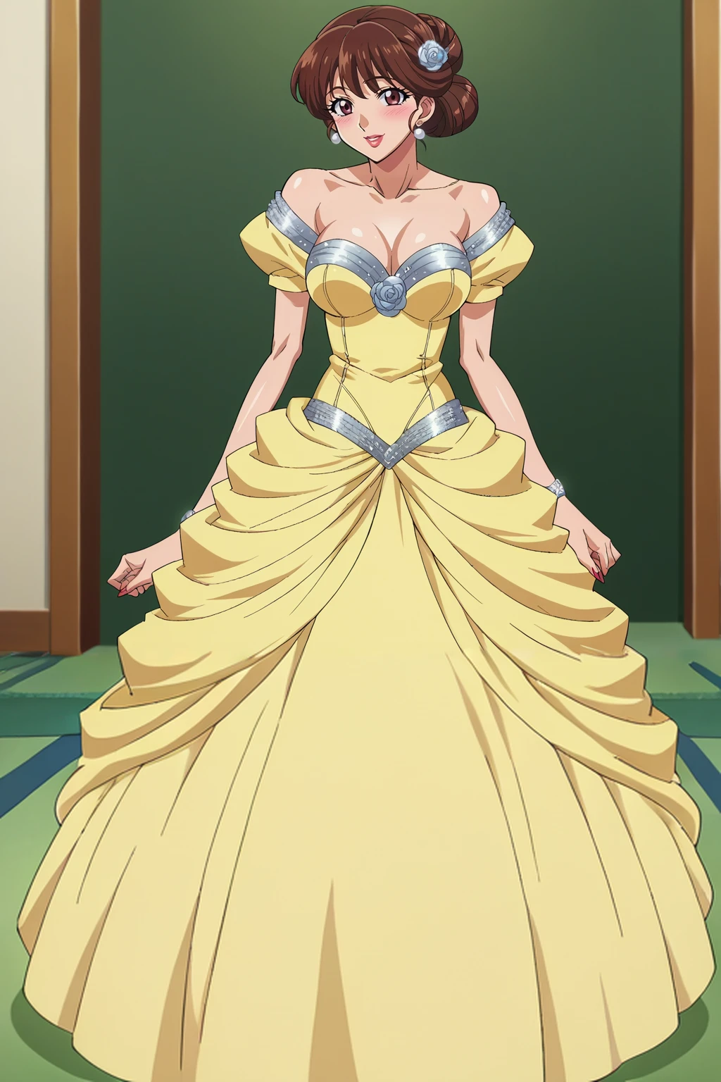 score_9, score_8_up, score_7_up, score_6_up, score_5_up, score_4_up, BREAK source_anime,1girl,solo, anime screencap,large breasts,smile,lips,lipstick,collarbone,puffy lips,looking at viewer,blush,
ballgown, a woman in a dress posing for a picture , wearing a ballgown
<lora:edgBallgownPonyv1:1>