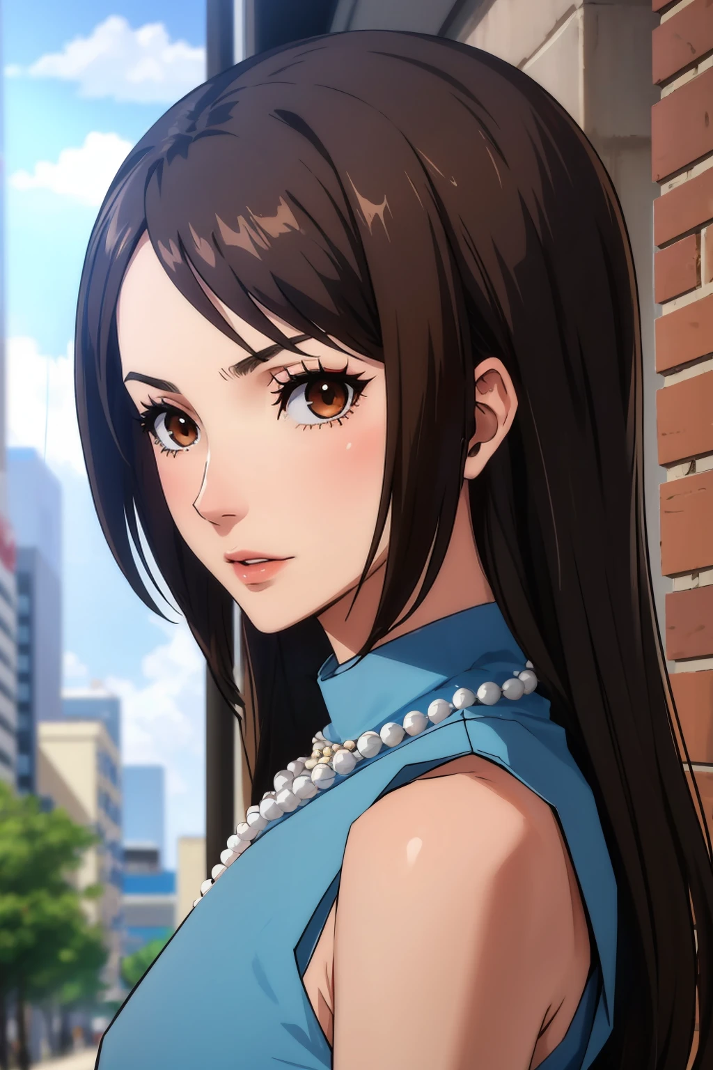masterpiece, best quality, absurdres, beautiful, <lora:zs_Mika:1> mikap5, long hair, dress, sleeveless, necklace