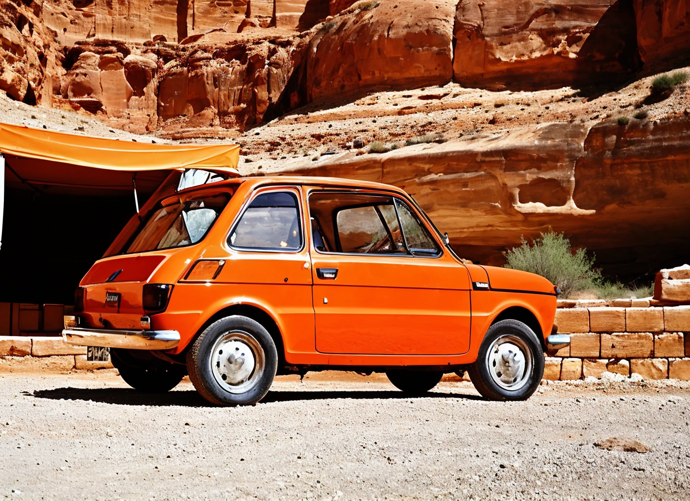 photo of fiatntwsxp car <lora:locon_fiatonetwosixp_v1_from_v1_64_32:1> , in jordan, at the petra, by Guy Bourdin