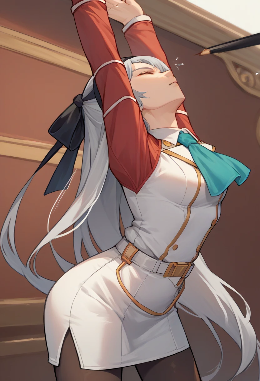 anime character with a very big ass, fighting game character, fight pose, looking at viewer, badass pose, most strongest pose, muscular girl, fit girl, thicc, perfect white haired girl, commission for high res, feminine and muscular, seductive anime girl, anime woman, girl with silver hair