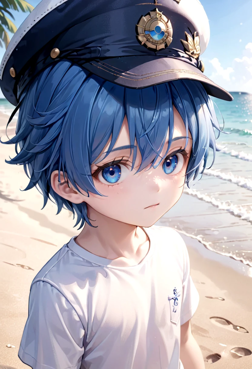 <lora:cacd-xl-base-2:0.6>,1boy, aoi, blue hair, hat, masterpiece, ultra detail, beach, blue eyes, cute shirt
(masterpiece:1.2), best quality, high resolution, unity 8k wallpaper, (illustration:0.8), (beautiful detailed eyes:1.6), extremely detailed face, perfect lighting, extremely detailed CG, (perfect anatomy),