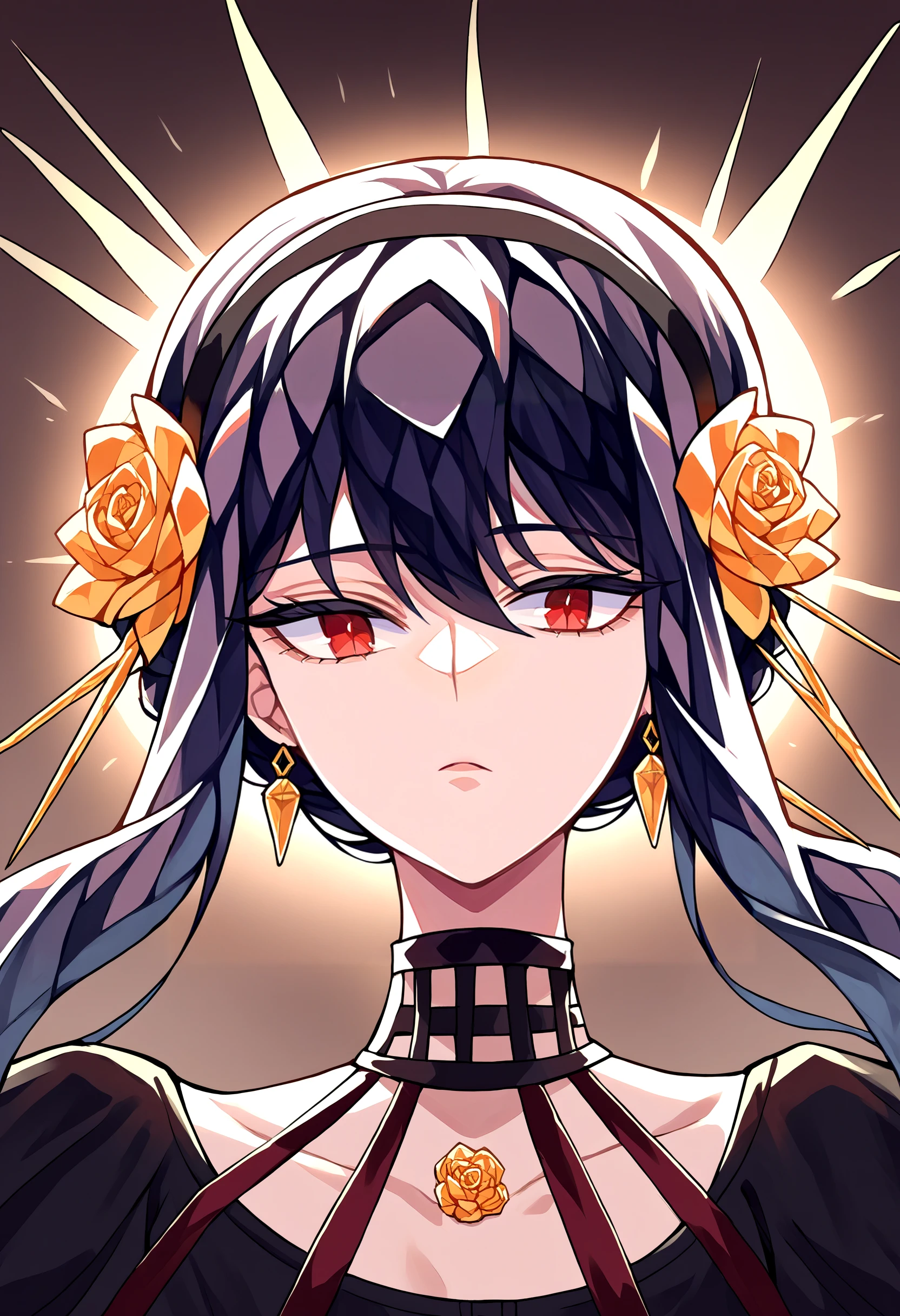 score_9, score_8_up, source_anime, 1girl, incrsxlcrystalhair, crystal hair, <lora:CrystalHair_XLPD:1.4>, shiny hair, yor briar, upper body, black hair, red eyes,