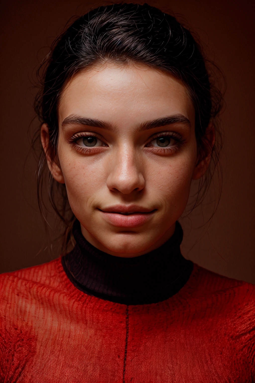 analog film photo ((light theme)), <lora:[US]_-_Mackenzie_Dern_NR:1> mt-mackenziedern, solo, (looking at viewer), smile, realistic lighting, (detailed skin), (detailed face), smiling, ((turtleneck and long pants)), (simple dark red background:1.5), 
BREAK
masterpiece, best quality, ultra-detailed, ultra high res, (photorealistic:1.4), raw photo, (realistic:0.2), 8k HDR, 1girl, bokeh, f1.4, 40mm, photorealistic, raw, 8k, textured skin, skin pores, intricate details, 
BREAK
<lora:PAseer-SD15-LCM Quick:1> <lora:mindPhoto:1> mt-helper <lora:add_detail:0.8> <lora:DStyle_-_Photography_Style:.6> dstyle . faded film, desaturated, 35mm photo, grainy, vignette, vintage, Kodachrome, Lomography, stained, highly detailed, found footage