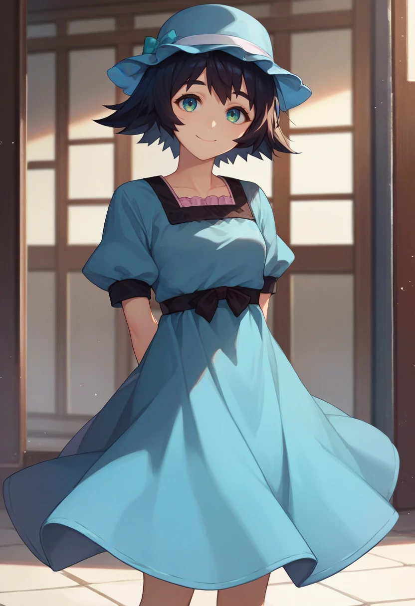 light smile, <lora:RtPL-Serene:1> serene_\(riviera\), short_hair, black headwear, <lora:Long Dress 2 By Stable Yogi:0.5> long dress,, ultra detailed, masterpiece, best quality,