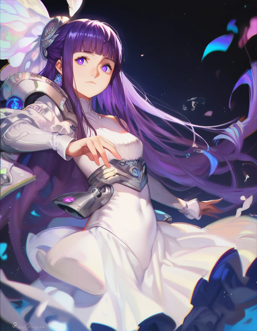 score_9, score_8_up, score_7_up, score_6_up, score_5_up, score_4_up,
<lora:ra_style_xl_v4:.8> <lora:ChamFernPonyXL:.8> FernFrieren, purple eyes, purple hair, long hair, half updo, hair ornament, white leotard, chromatic aberration,