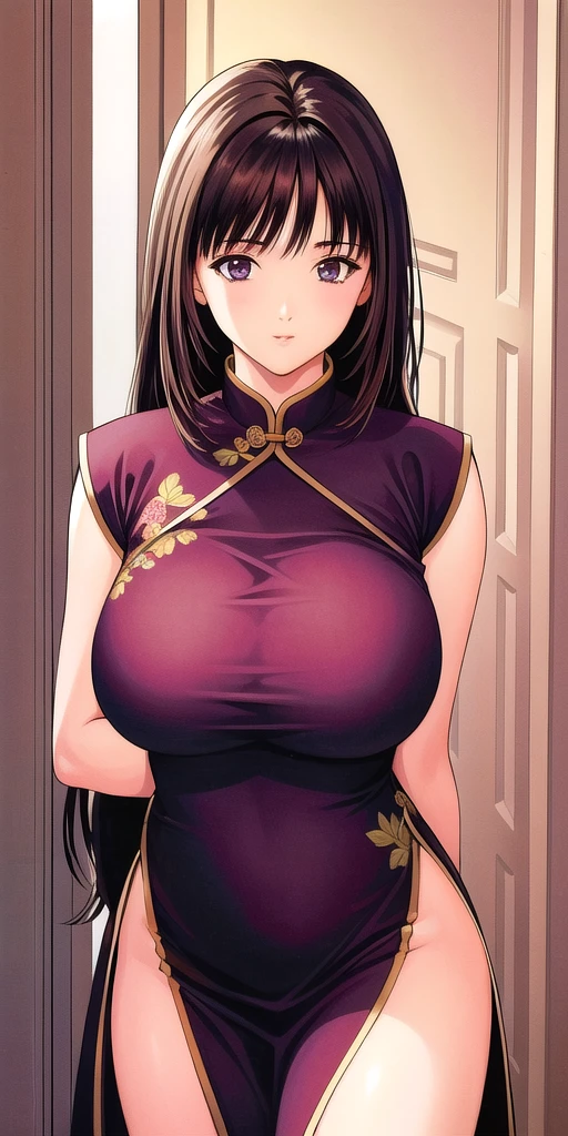 <lora:yoshizuki_ioriV6:0.65> yoshizuki_iori, huge_breasts,  standing, solo, china_dress,, masterpiece, best_quality, detailed_face, detailed_eyes, highres, beautiful, detailed, absurdres,