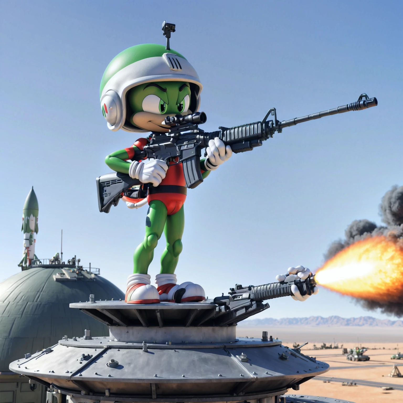 marvin the martian holding a rifle on a rocket launch platform, m4car, cartoon, warner bros,