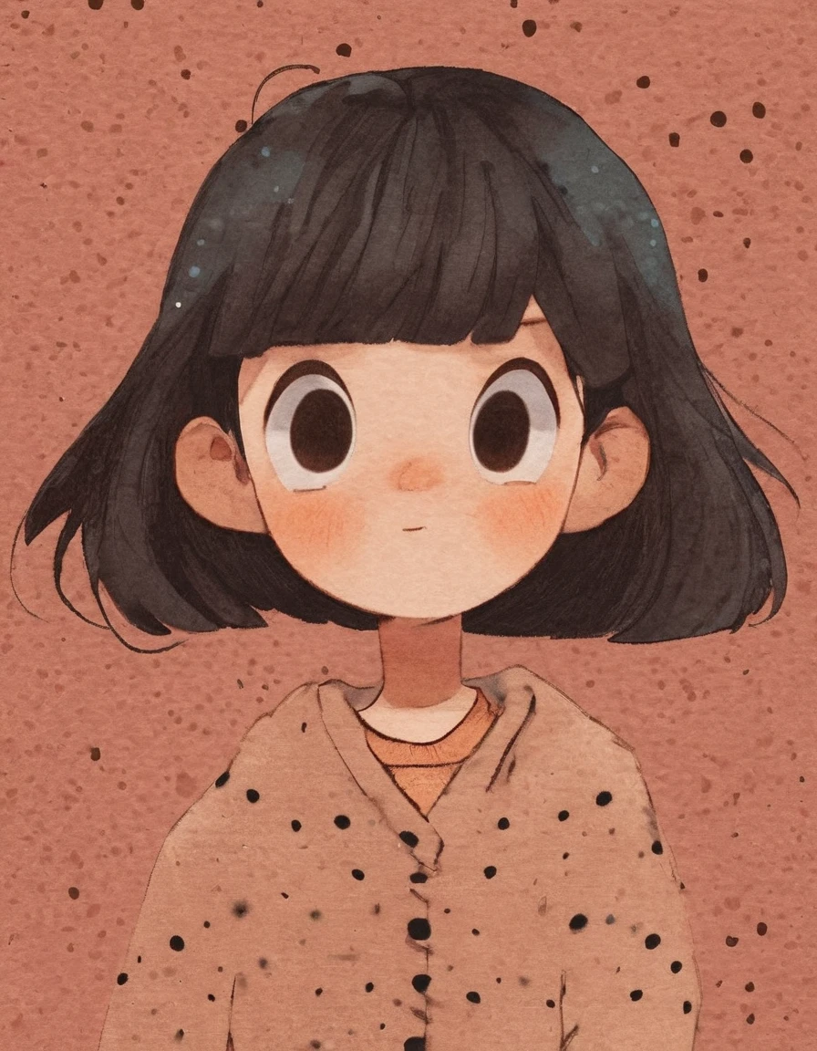 nelli_artstyle, <lora:Nelli_Art_Style:1>,
solo, 1girl, blue background, black eyes, bangs, looking at viewer, upper body, black hair, blunt bangs, closed mouth, polka dot, simple background, straight-on, aqua background, twintails, blush stickers, hair bun
