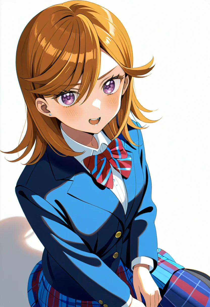 1girl, solo, shibuya kanon, purple eyes, medium hair, otonokizaka school uniform, kneeling