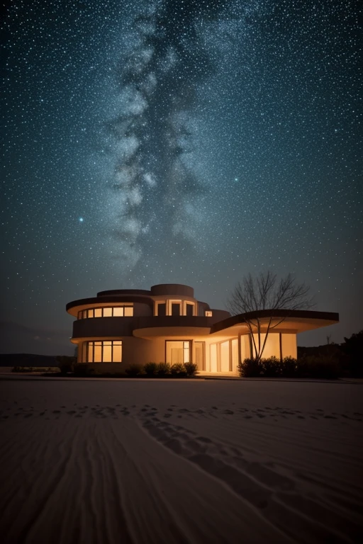 art deco house in a moon crater, modern design, frank lloyd wright, moonscape <lora:epiNoiseoffset_v2-pynoise:0.6>, surface of moon, earth visible in the sky, coloful, cinematic lighting, starry night sky